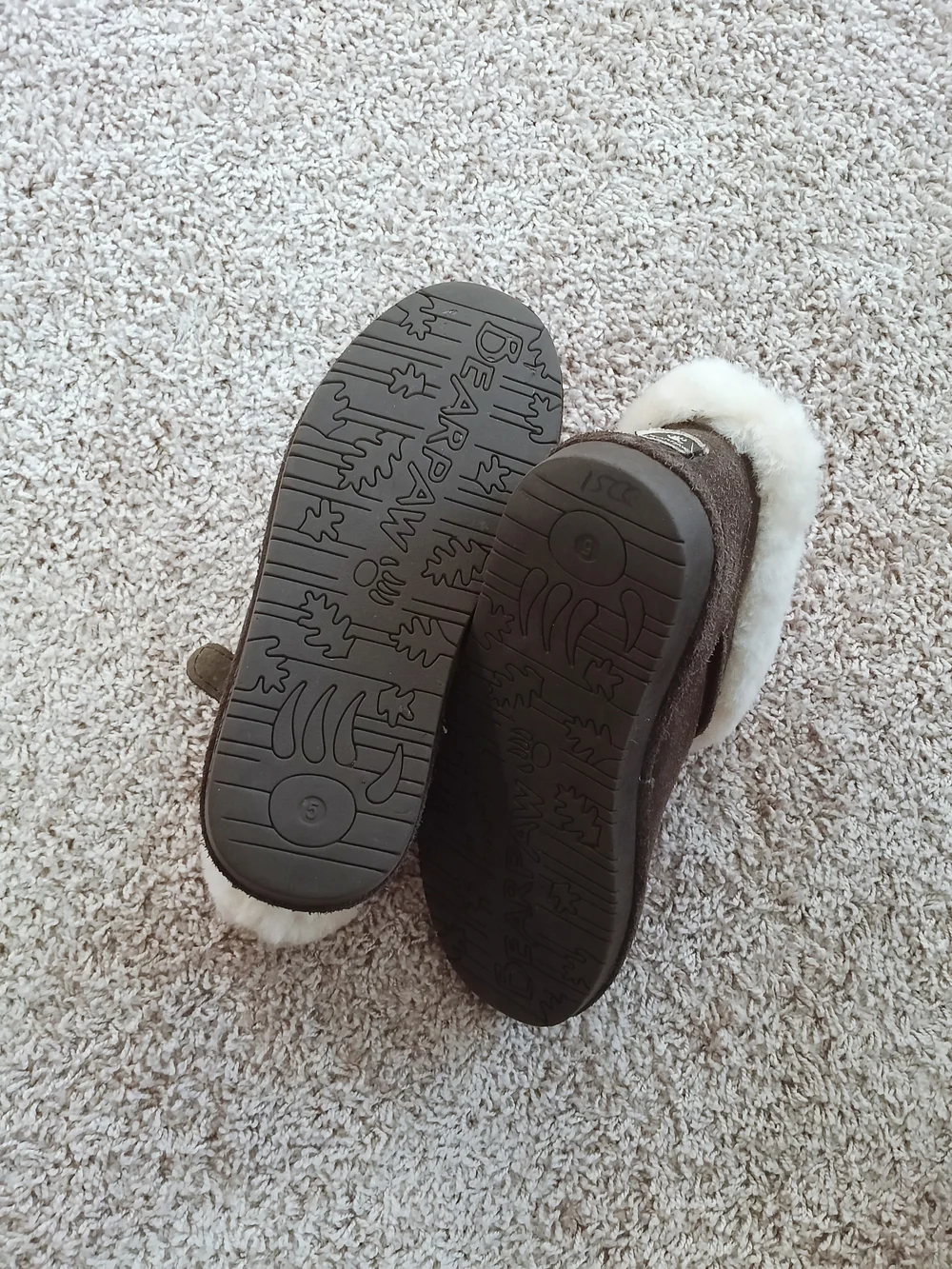 BearPaw Brown Suede Ankle‎ Booties with Cream Faux-Fur Cuff